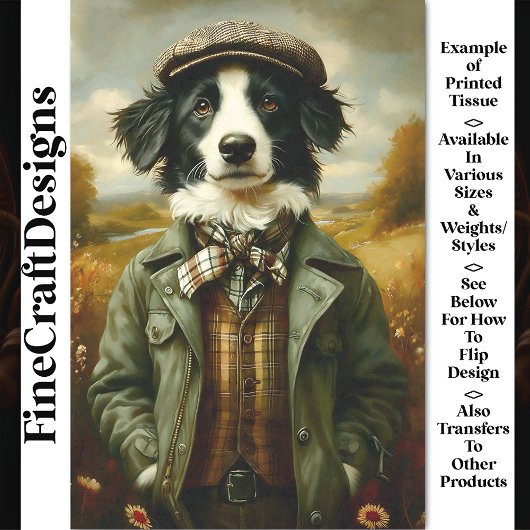 Border Collie Dog Portrait Landschaft CH3 Decoupag Seidenpapier
