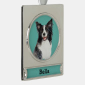 Border Collie Dog Portrait Personalisiert Banner-Ornament Silber (Rechts)