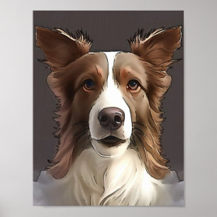 Border Collie Dog Portrait Schwarze Kontur Art Poster