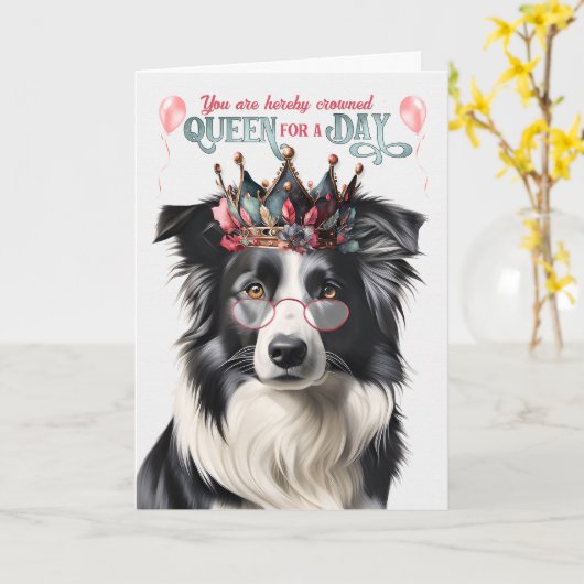 Border Collie Dog Queen for Day Funny Birthday Karte (Gelbe Blume)