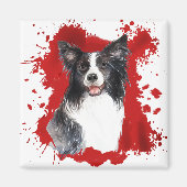Border Collie Dog Red Abstrakt Magnet (Vorne)