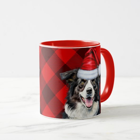 Border Collie Dog Red Buffalo Karierte Weihnachten Tasse (VorderseiteRechts)
