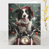 Border Collie Dog Reiten Motorrad Weihnachten Karte (Gelbe Blume)