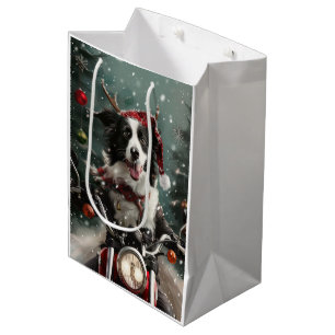 Border Collie Dog Reiten Motorrad Weihnachten Mittlere Geschenktüte