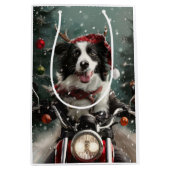 Border Collie Dog Reiten Motorrad Weihnachten Mittlere Geschenktüte (Vorderseite)