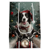 Border Collie Dog Reiten Motorrad Weihnachten Mittlere Geschenktüte (Rückseite)