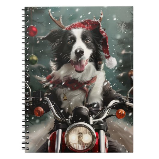 Border Collie Dog Reiten Motorrad Weihnachten Notizblock (Vorderseite)