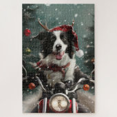 Border Collie Dog Reiten Motorrad Weihnachten Puzzle (Vertikal)