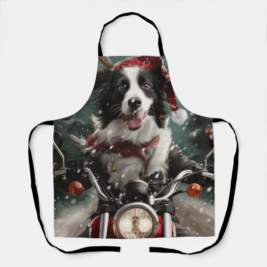 Border Collie Dog Reiten Motorrad Weihnachten Schürze (Vorderseite)