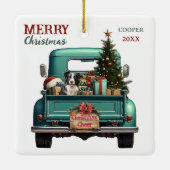 Border Collie Dog Retro Truck Weihnachten Keramikornament (Rückseite)