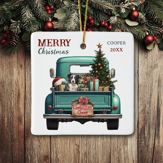 Border Collie Dog Retro Truck Weihnachten Keramikornament