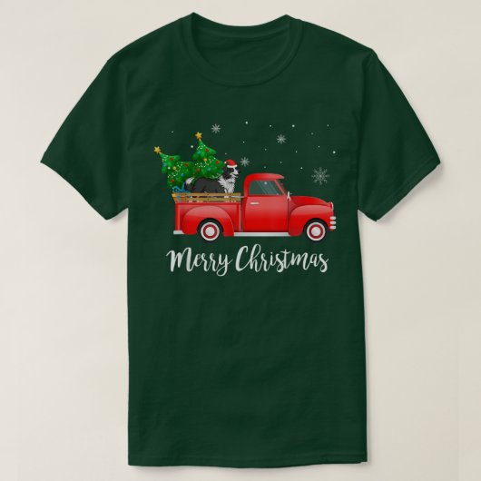 Border Collie Dog Riding Red Truck Weihnachten T-Shirt (Design vorne)