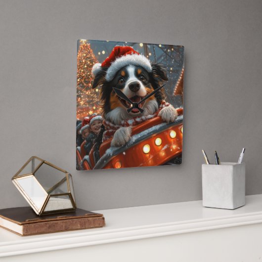 Border Collie Dog Roller Untersetzer Weihnachten Quadratische Wanduhr (Büro)