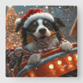 Border Collie Dog Roller Untersetzer Weihnachten Quadratische Wanduhr (Vorderseite)