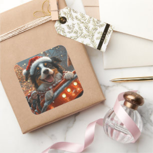 Border Collie Dog Roller Untersetzer Weihnachten Quadratischer Aufkleber