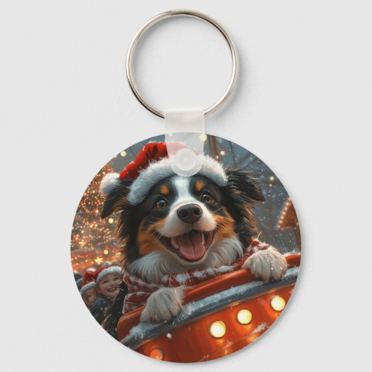 Border Collie Dog Roller Untersetzer Weihnachten Schlüsselanhänger (Vorderseite)