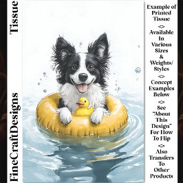 Border Collie Dog Rubber Ring & Duck CV6 Decoupage Seidenpapier