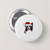 Border Collie Dog Santa Christmas Lights Xmas Boys Button (Vorne & Hinten)