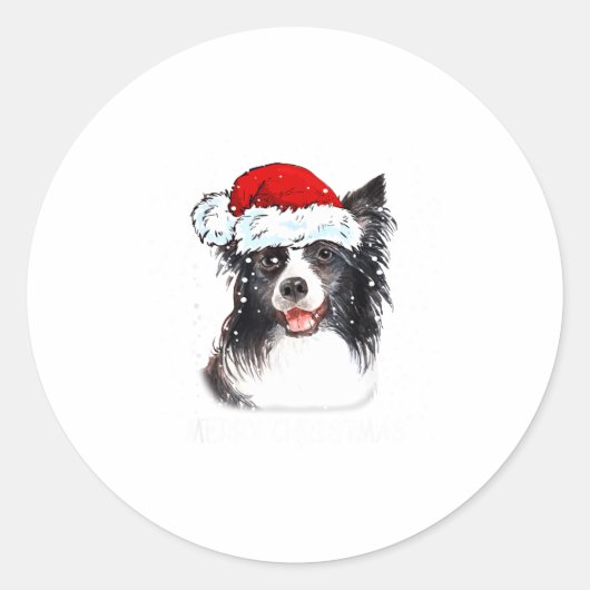Border Collie Dog Santa Christmas Lights Xmas Boys Runder Aufkleber (Vorderseite)