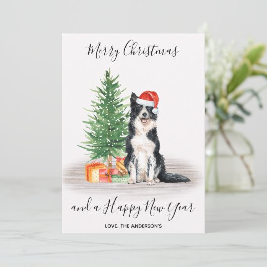 Border Collie Dog Santa Tree Frohe Weihnachten (Stehend Vorderseite)