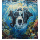 Border Collie Dog Scuba Diving Underwater Duschvorhang (Vorderseite)