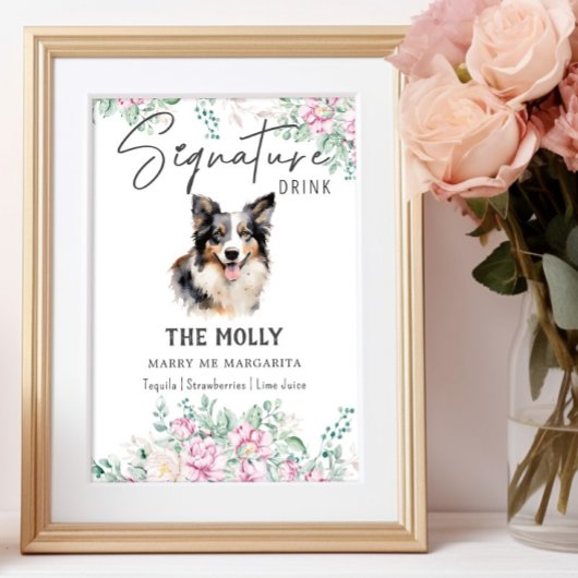 Border Collie Dog Signature Drink Sign Poster