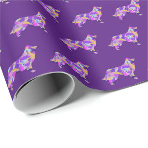 Border Collie Dog Silhouette farbenfroh Lila Geschenkpapier