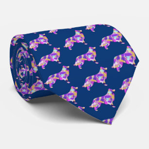 Border Collie Dog Silhouette Lila Blue Neck Krawatte