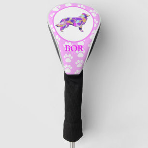 Border Collie Dog Silhouette Paw Pink PY&B Golf Headcover