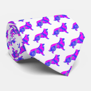 Border Collie Dog Silhouette Pink & Blue White Krawatte