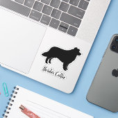 Border Collie Dog Silhouette Vinyl Sticker (Laptop mit iPhone)