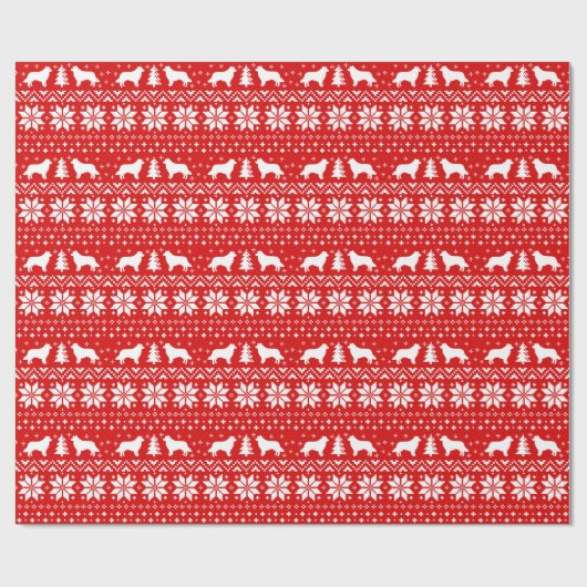 Border Collie Dog Silhouette Weihnachtsmuster Rot Geschenkpapier (Flach)