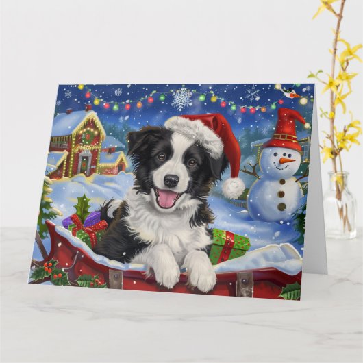 Border Collie Dog Sleigh Schnee Weihnachten Karte (Gelbe Blume)
