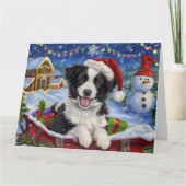 Border Collie Dog Sleigh Schnee Weihnachten Karte (Vorderseite)