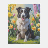 Border Collie Dog Spring Blumen Malerei Fleecedecke (Vorderseite)