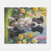 Border Collie Dog Spring Blumen Malerei Fleecedecke (Vorderseite (Horizontal))