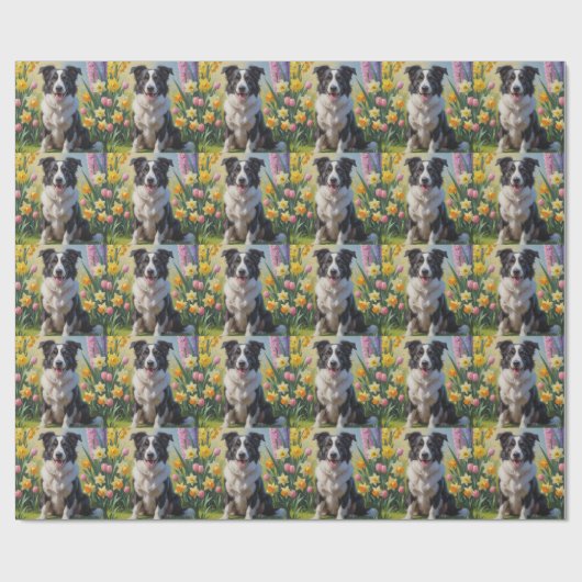 Border Collie Dog Spring Blumen Malerei Geschenkpapier (Flach)