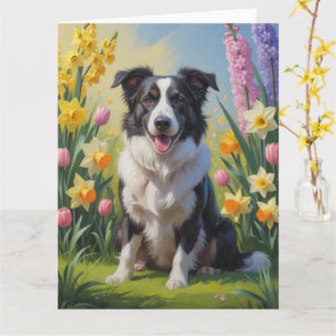 Border Collie Dog Spring Blumen Malerei Karte
