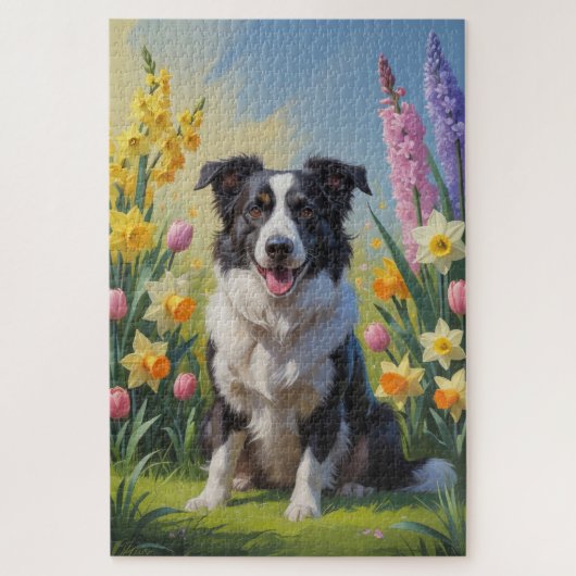 Border Collie Dog Spring Blumen Malerei Puzzle (Vertikal)