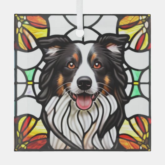 Border Collie Dog "Stached Glass" Ornament Aus Glas (Vorderseite)