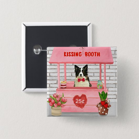 Border Collie Dog Valentine's Day Kissing Booth Button (Vorne & Hinten)