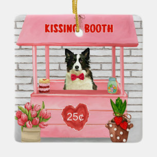 Border Collie Dog Valentine's Day Kissing Booth Keramikornament