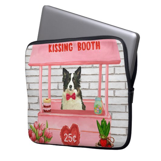 Border Collie Dog Valentine's Day Kissing Booth Laptopschutzhülle (Vorderseite Links)
