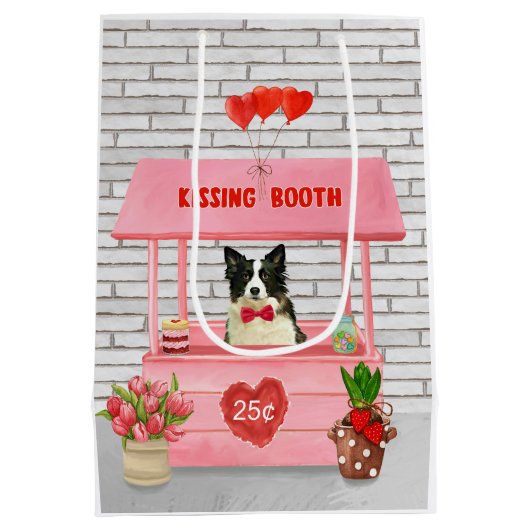 Border Collie Dog Valentine's Day Kissing Booth Mittlere Geschenktüte (Rückseite)