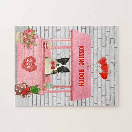 Border Collie Dog Valentine's Day Kissing Booth Puzzle (Horizontal)