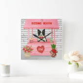 Border Collie Dog Valentine's Day Kissing Booth Quadratische Wanduhr (Zuhause)