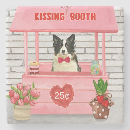 Border Collie Dog Valentine's Day Kissing Booth Steinuntersetzer (Vorderseite)