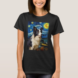 Border Collie Dog Van Gog Art Starry Night Border T-Shirt