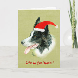 Border Collie Dog w Christmas Weihnachtsmannmütze Feiertagskarte