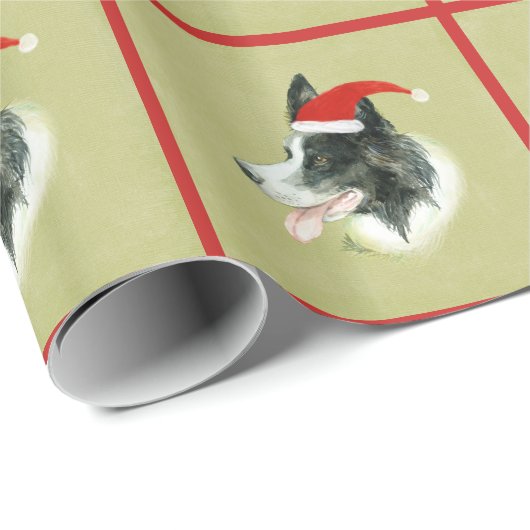 Border Collie Dog w Christmas Weihnachtsmannmütze Geschenkpapier (Rolleneckpunkt)